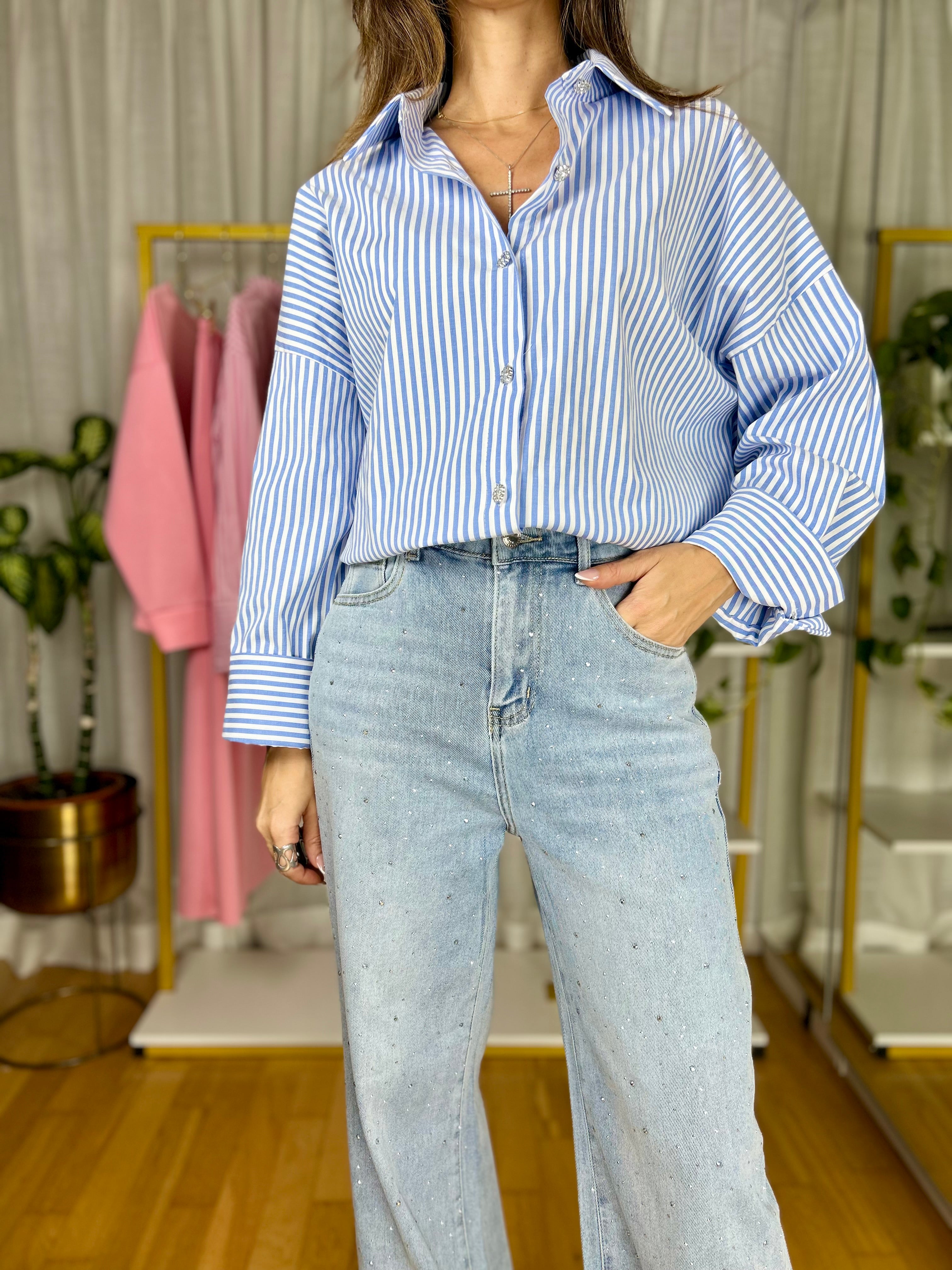 Camicia Gioia - Azzurro / Taglia unica / Righe Sottili-Azzurro / Taglia unica / Righe Medie