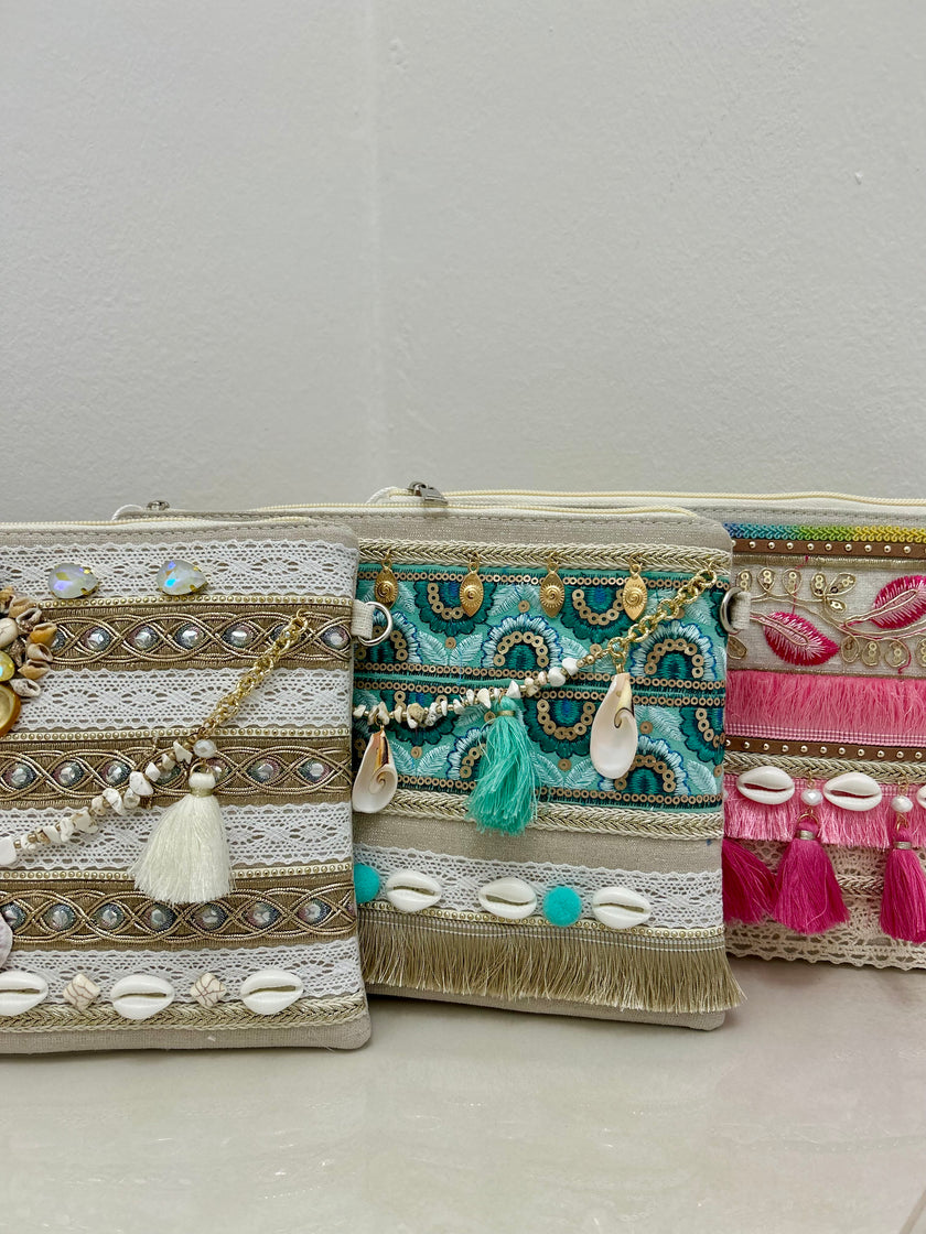 Pochette Santorini - Verde menta-Oro-Fucsia