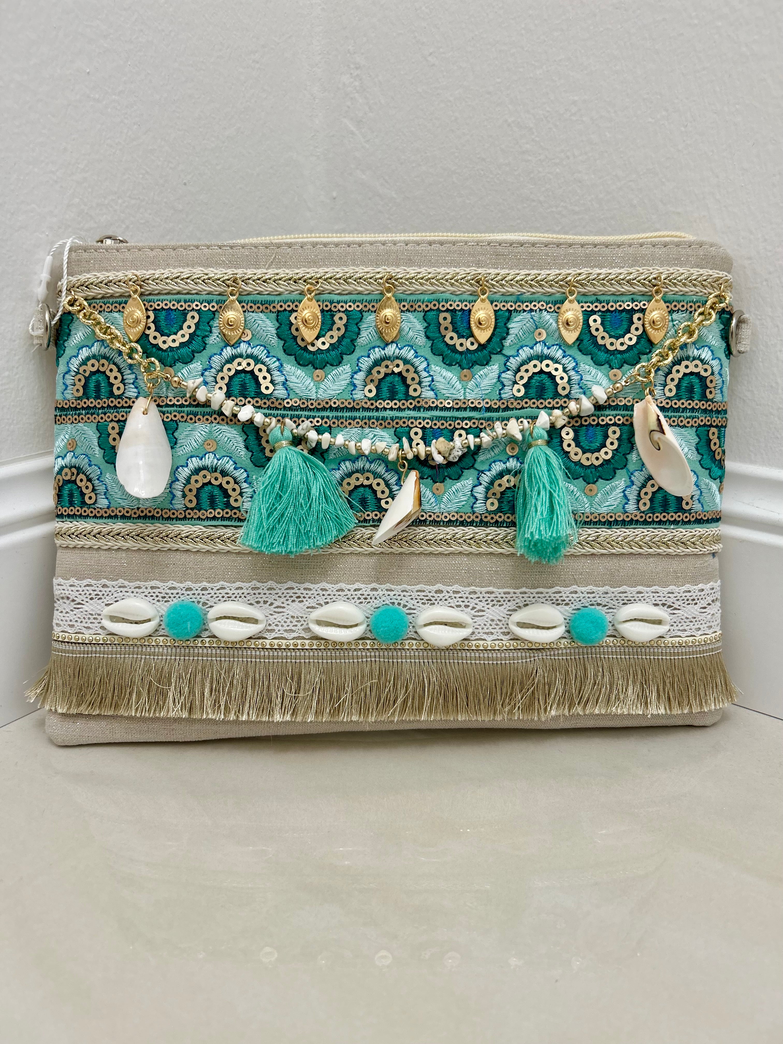 Pochette Santorini - Verde menta-Oro-Fucsia