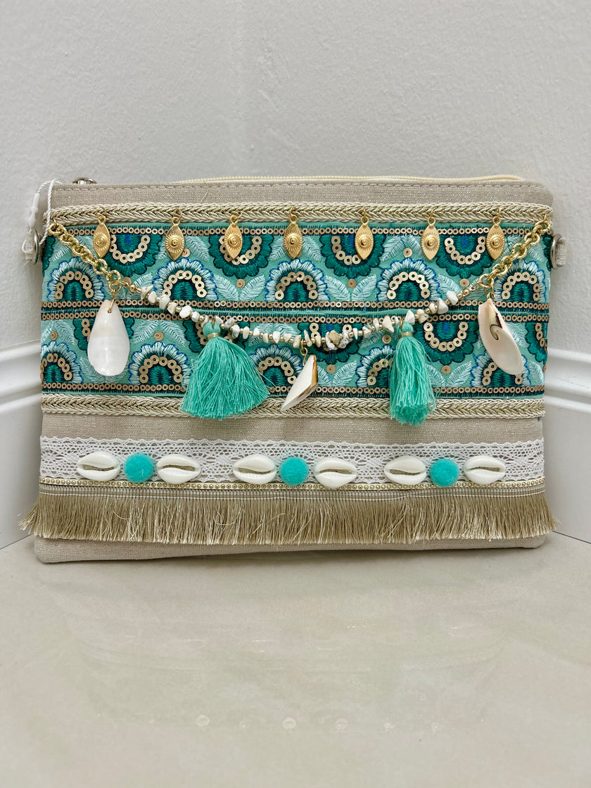 Pochette Santorini - Verde menta-Oro-Fucsia