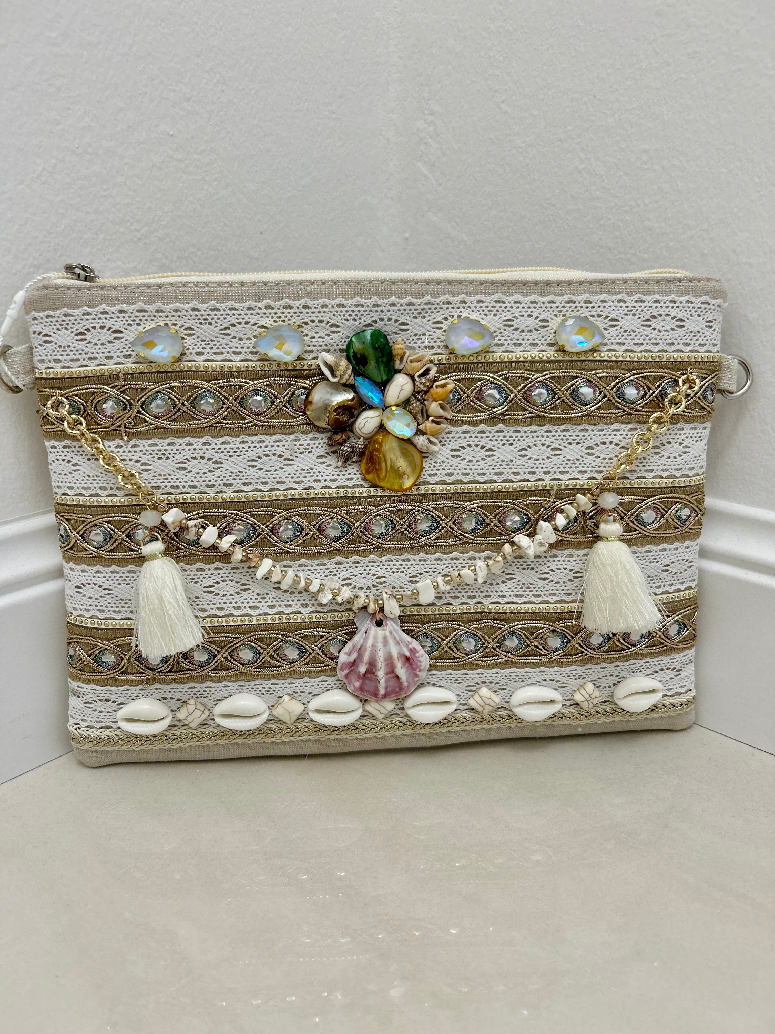 Pochette Santorini - Verde menta-Oro-Fucsia