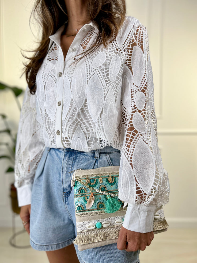 Pochette Santorini - Verde menta-Oro-Fucsia