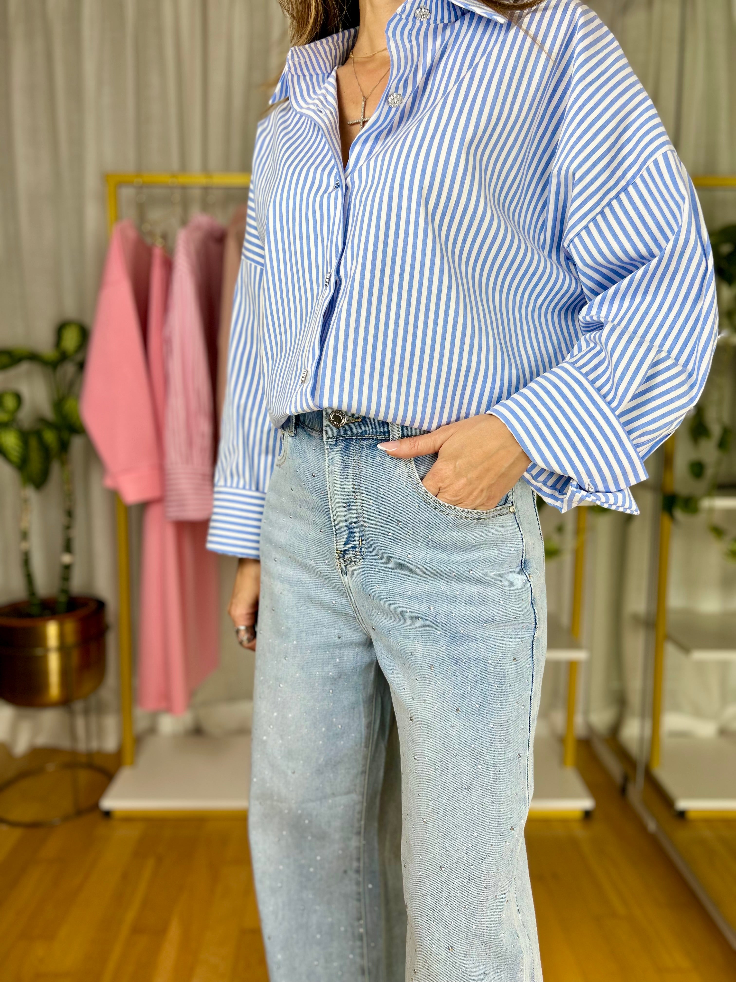 Camicia Gioia - Azzurro / Taglia unica / Righe Sottili-Azzurro / Taglia unica / Righe Medie