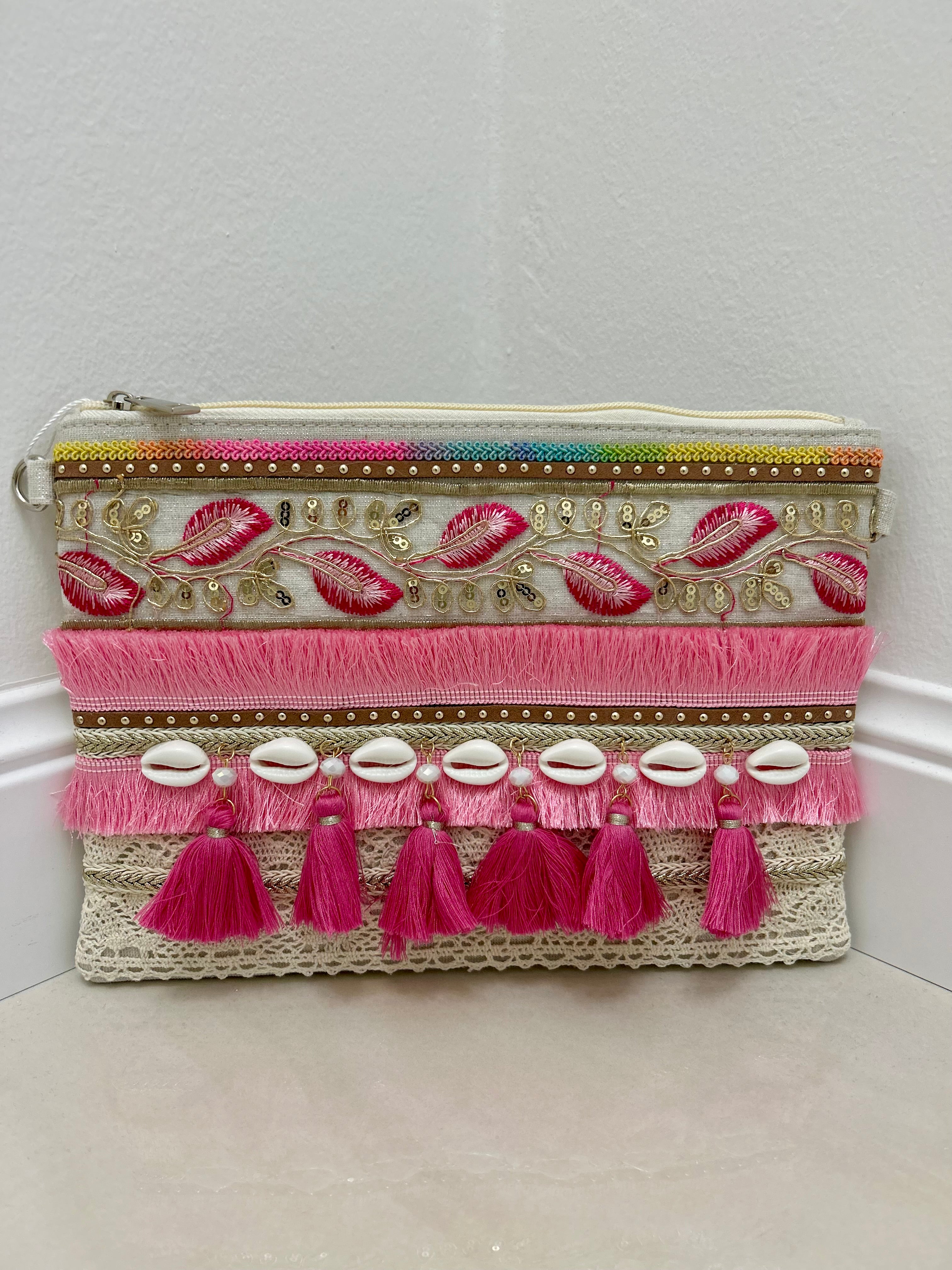 Pochette Santorini - Verde menta-Oro-Fucsia