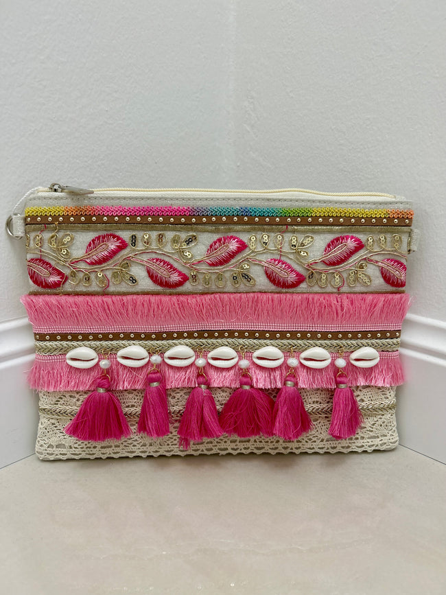 Pochette Santorini - Verde menta-Oro-Fucsia