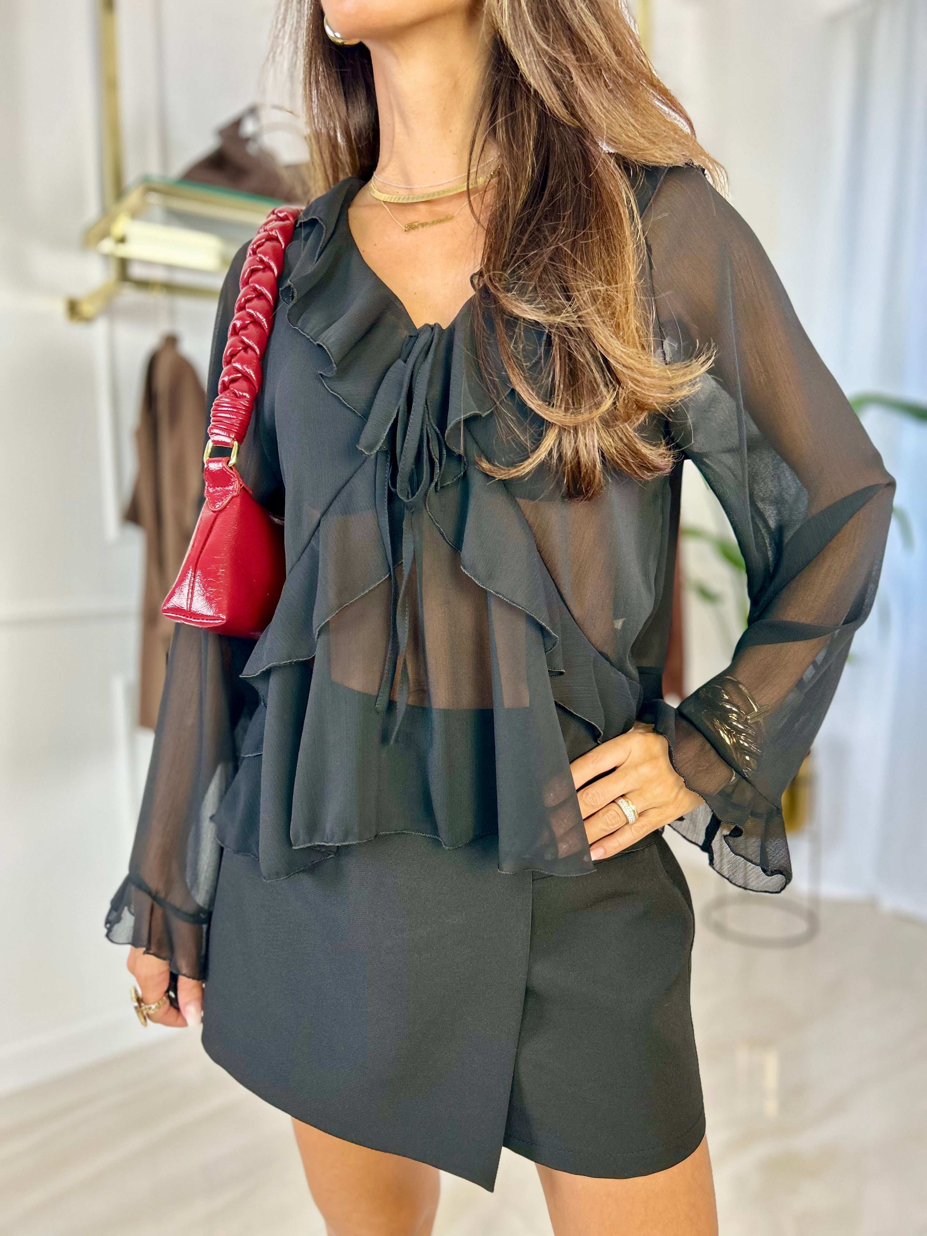 Blusa Milena - Vino / Taglia unica-Nero / Taglia unica