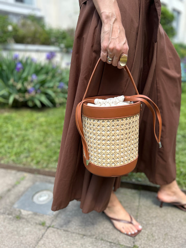 Borsa secchiello Mirian - Cuoio-Nero-Blu notte