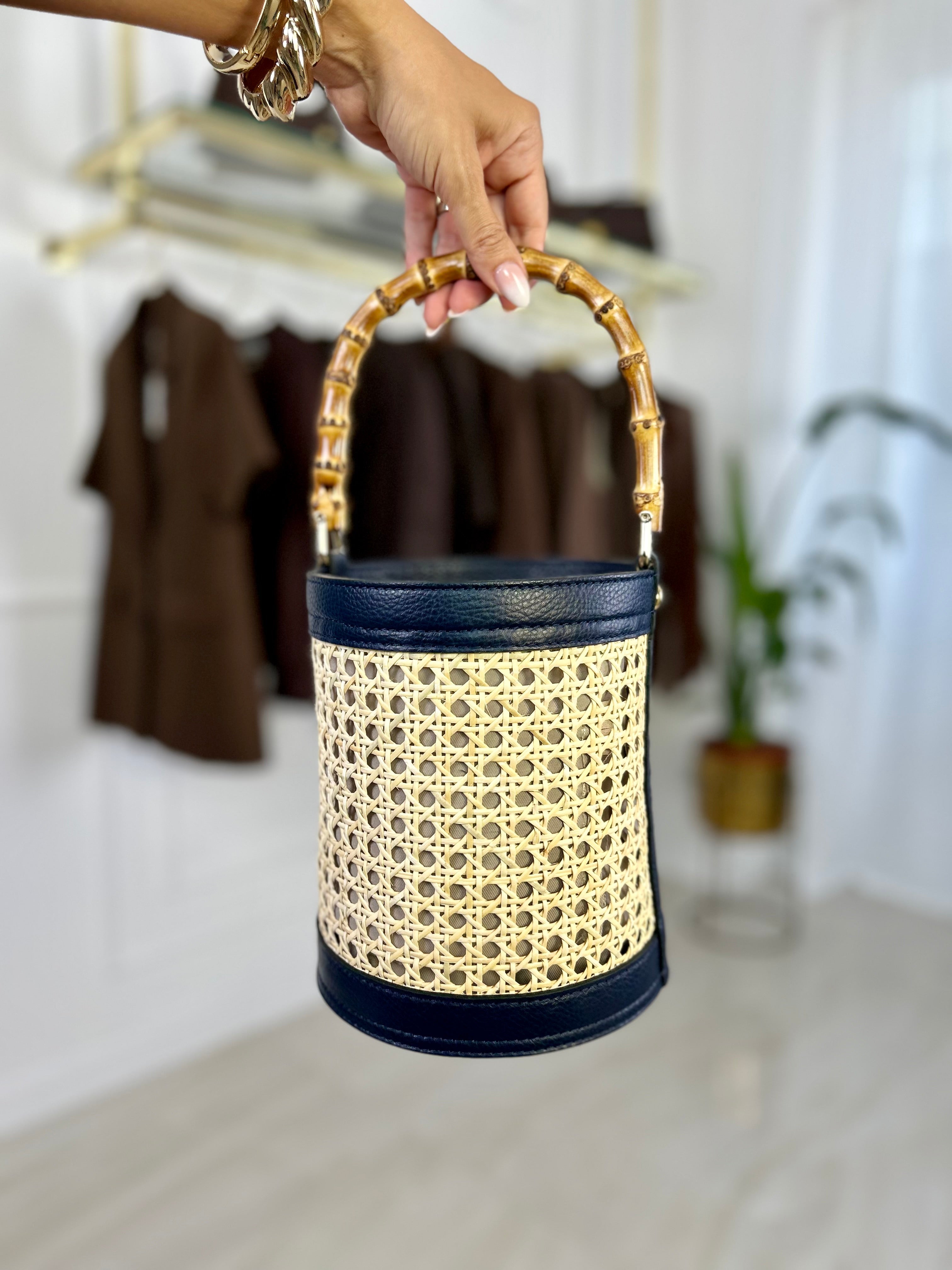 Borsa secchiello Mirian - Cuoio-Nero-Blu notte