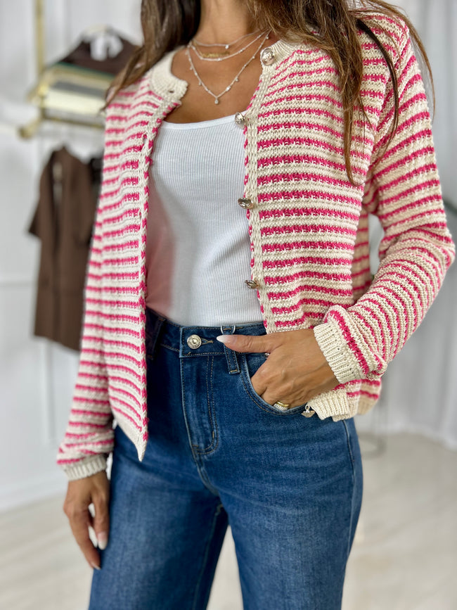 Cardigan a righe Sonia - Fucsia-Blu notte
