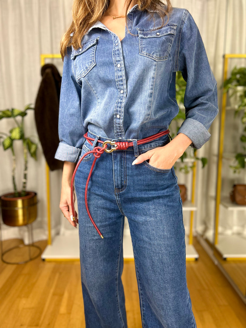 Cintura in pelle Ariela - Bordeaux / Taglia unica-Beige / Taglia unica