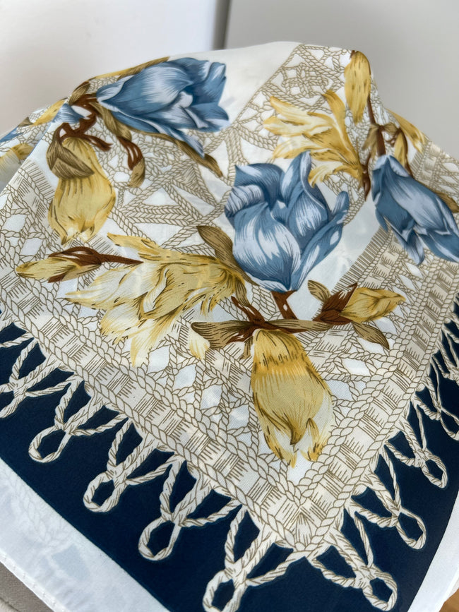 Foulard Amina - Blu notte-Cammello-Arancio-Cioccolato