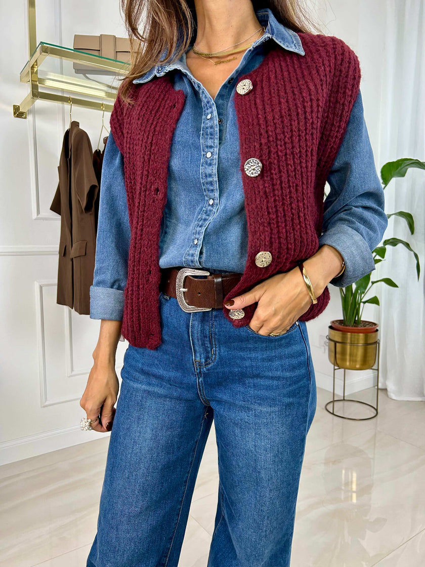 Gilet Talia - Panna-Bordeaux-Nero-Cioccolato-Biscotto