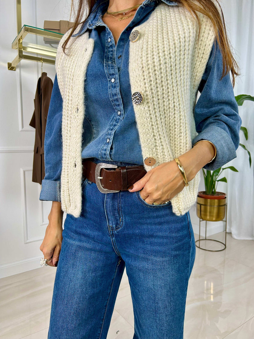 Gilet Talia - Panna-Bordeaux-Nero-Cioccolato-Biscotto