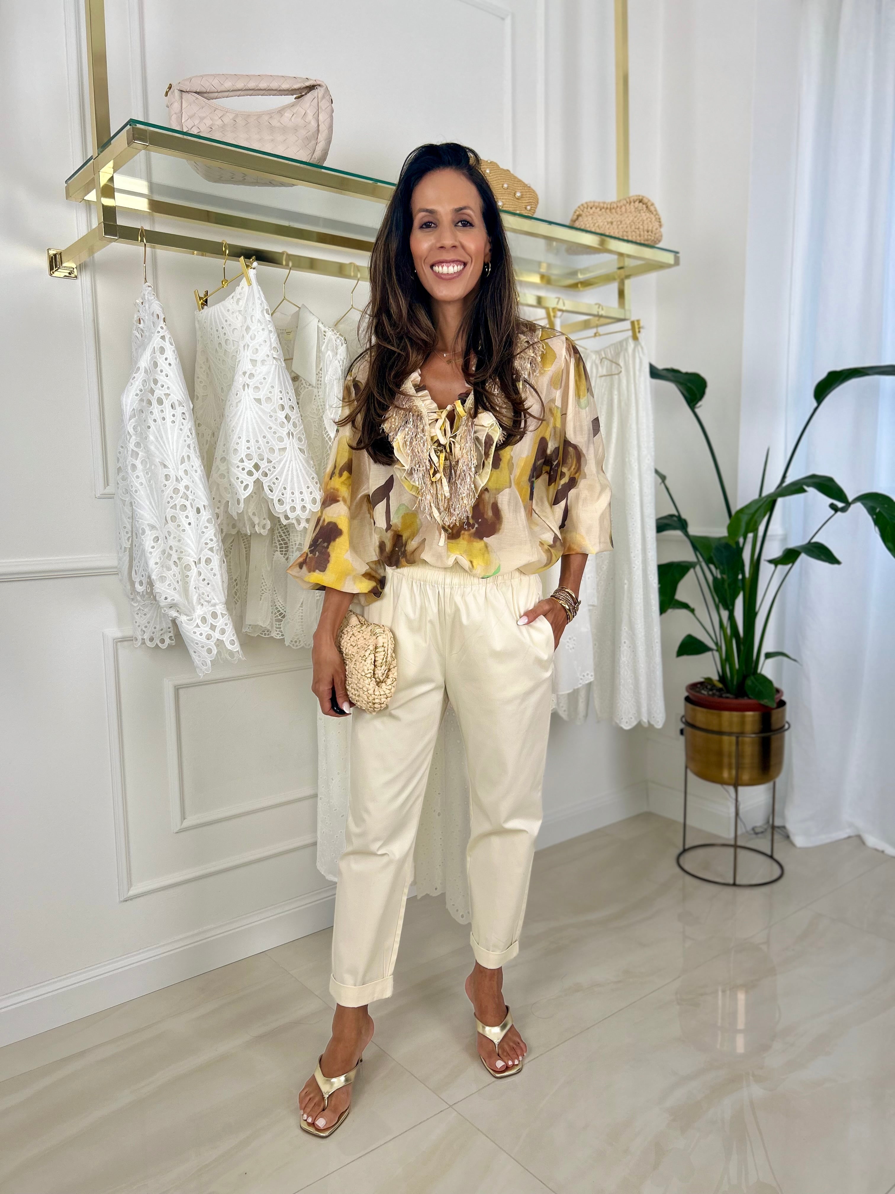 Pantalone cotone Monica - S / Panna-M / Panna-L / Panna