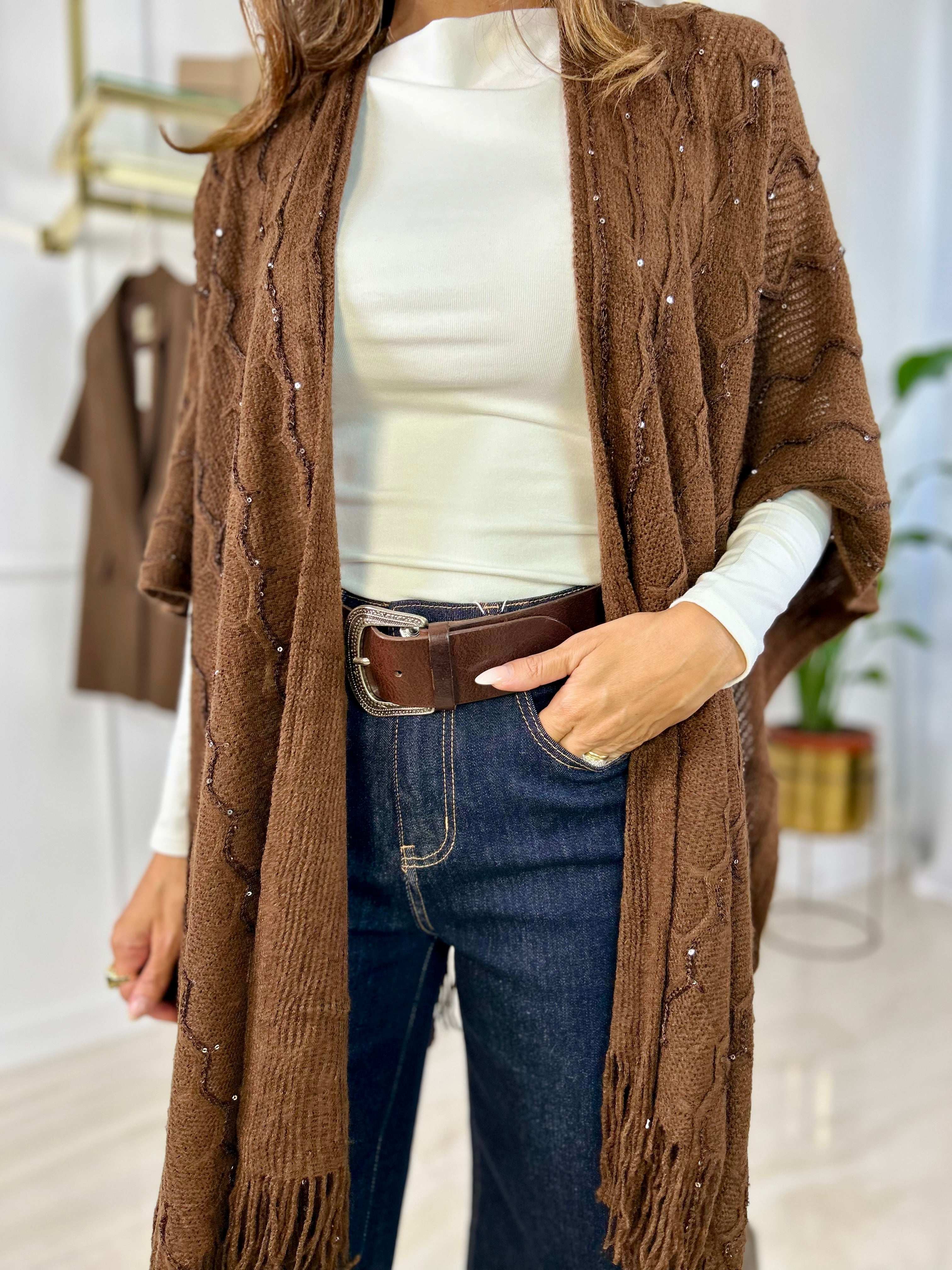 Poncho Marcela - Grigio Chiaro / Taglia unica-Cioccolato / Taglia unica