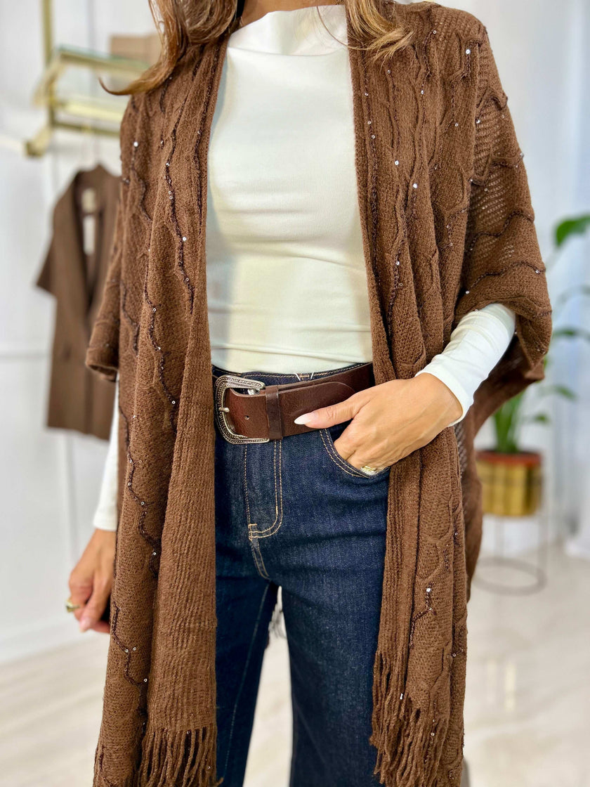 Poncho Marcela - Grigio Chiaro / Taglia unica-Cioccolato / Taglia unica