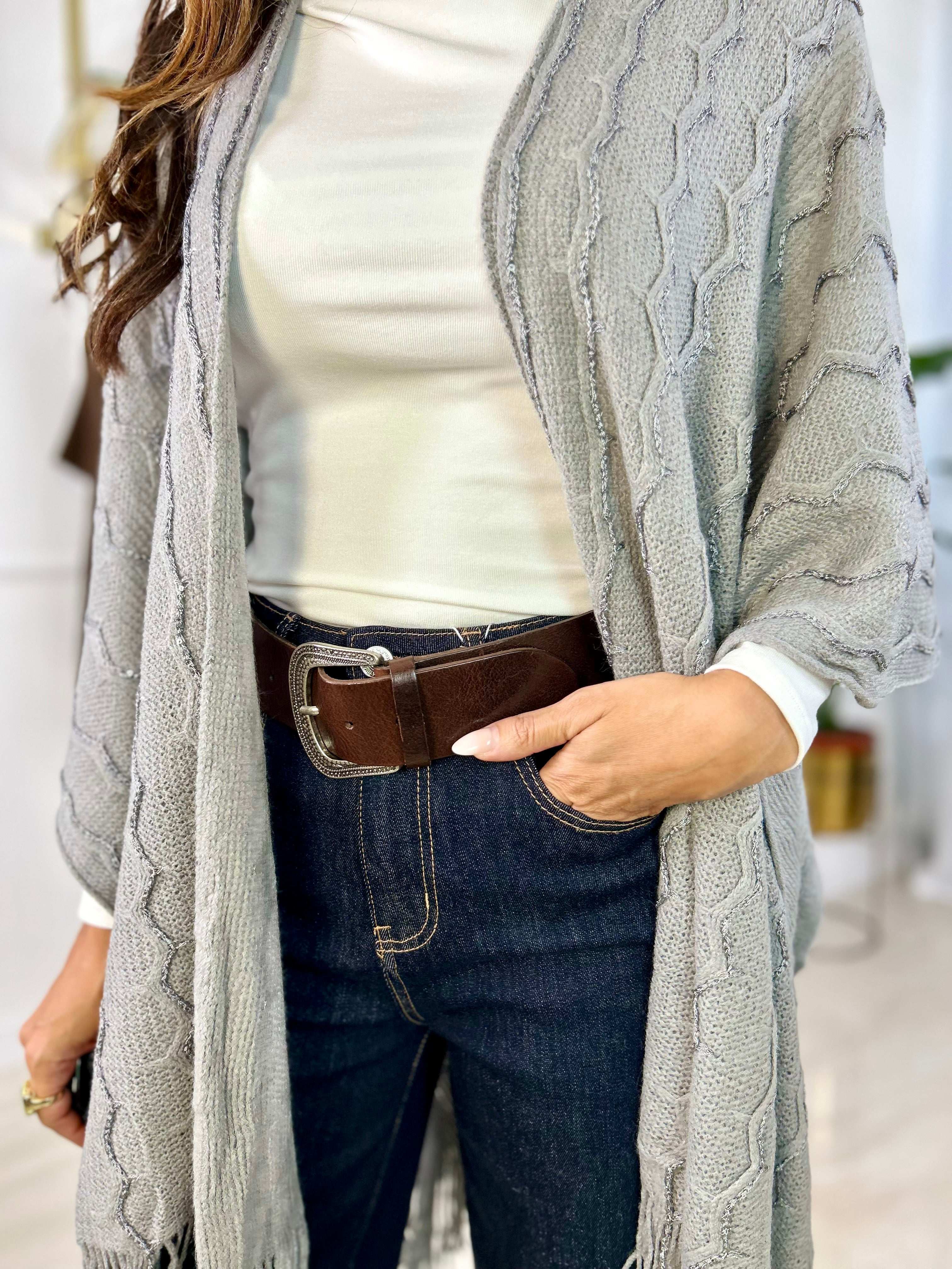 Poncho Marcela - Grigio Chiaro / Taglia unica-Cioccolato / Taglia unica