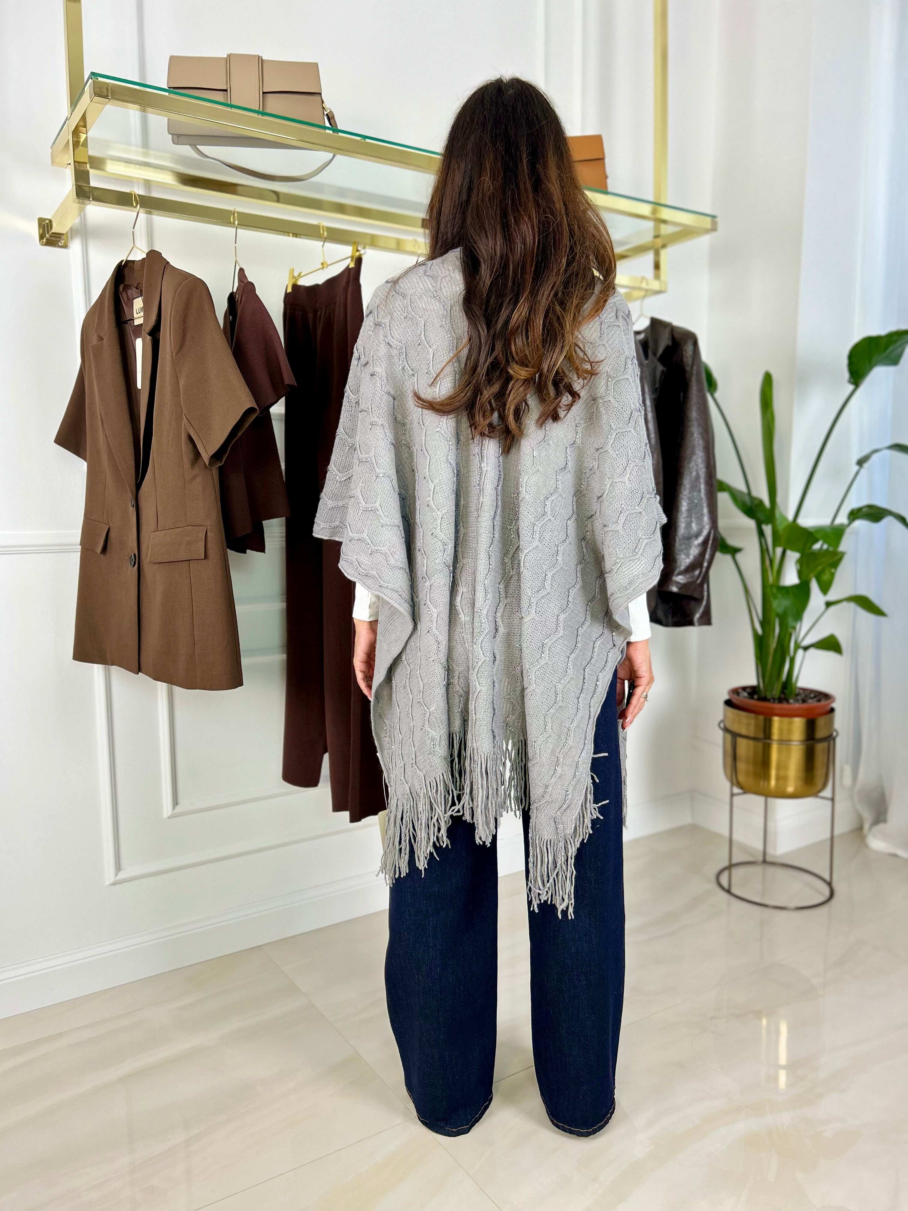 Poncho Marcela - Grigio Chiaro / Taglia unica-Cioccolato / Taglia unica